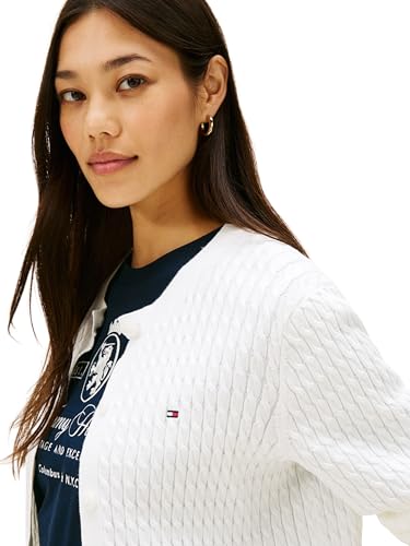 Tommy Hilfiger Damen Strickjacke Cardigan Zopfmuster, Weiß (Ecru), M 3