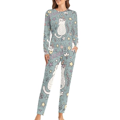 Pyjama chat licorne femme ensemble t-shirt pantalon fini les nuits froides de sommeil