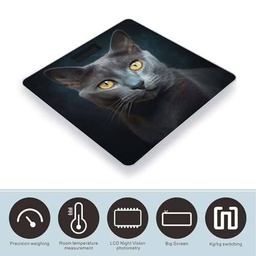 Gray Cat Stares Balanza Digital de Baño Precisa miniatura 3