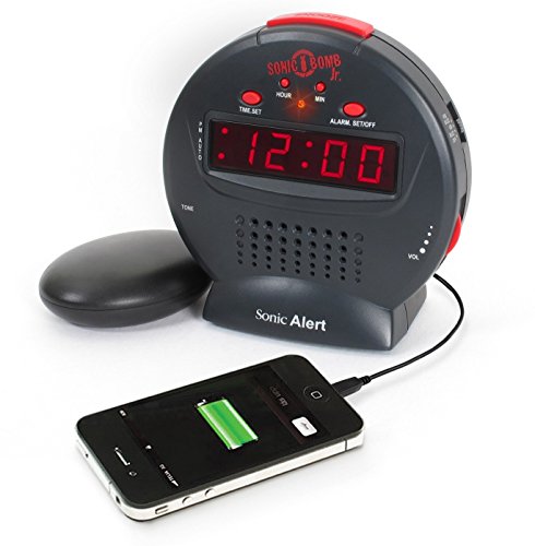 Sonic Alert Cool Alarm Clock, Bomb Jr Digital Home Bedside Small Loud Alarm Clock, Black
