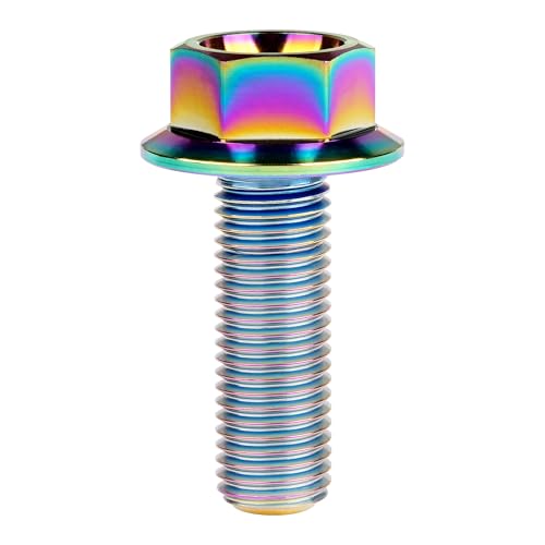 Image of Ti Screws M10 x 20 25 30 35 40 45 50 55 60 65 70 75 80 90 100mm 1.25 Pitch Titanium Flange Hex Bolt Pack of 4 (Rainbow, M10x30mm)