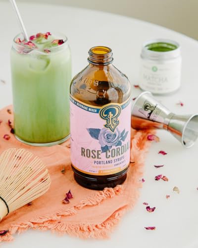 Portland Syrups Rose Cordial Syrup - Craft Exquisite Floral beverages for Cocktails, Mocktails, Soda, and More - 12 oz with 24 Servings (Pack of 1)