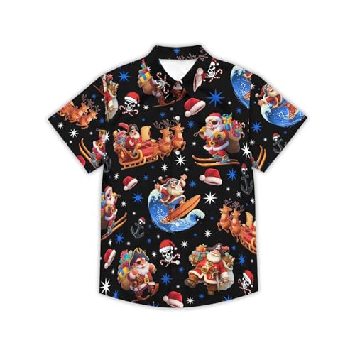 Image of THE PIRATE KING Funny Pirate Hawaiian Shirt Boys Girls Beach Tropical Casual Short Sleeve Button Down Shirt for 5-14 Years