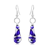 GIMEFIVE Handmade Water Drop Shape Spiral Lampwork Fashion Glass Bead Pendant Dangle Earrings (Navy)