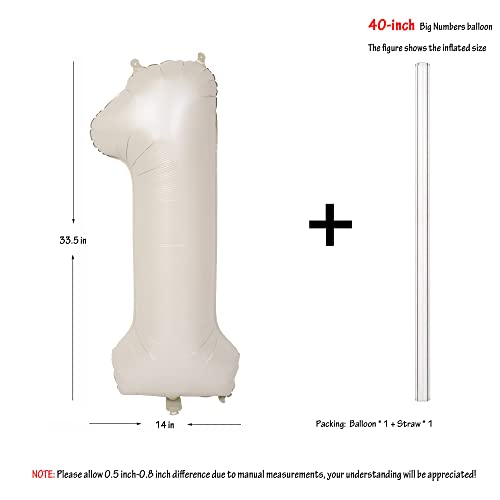 Image of 40 In Large Big Number Balloons 1 Creamy White Helium Foil Mylar Balloon