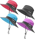 4 Pack Womens Ponytail Summer Sun Hat UV Protection Foldable Mesh Wide Brim Beach Fishing Cap (4 Pac
