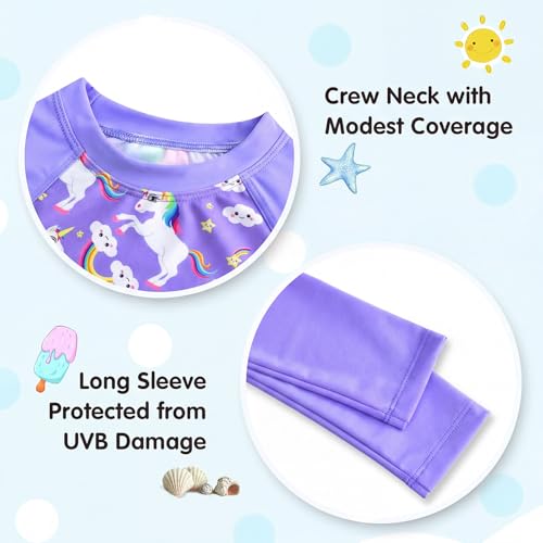 Image of Girls Rash Guard Swimsuit Long Sleeve Tankini Sets Two Pieces Bathing Suit Swimwear UPF 50+ Sun Protection