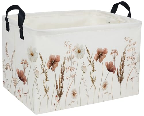 Image of Rectangular Kids Baskets Flower Basket Kids Storage Bins Girls Basket Cute Storage Bin Organizer Box Room Decor for Home(Ink wash flower)