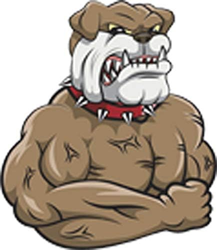 Angry Muscular Bulldog Guard Dog Cartoon - Left Arm Vinyl Sticker (4 Tall)