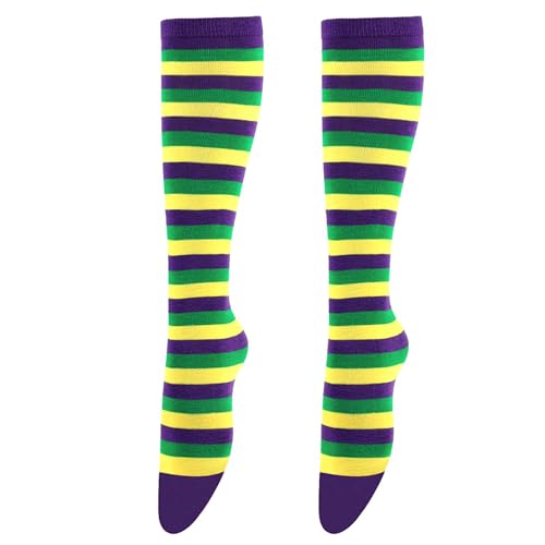 Image of DOOVID Casual Knee High Socks for Women Tube Socks Elasticity Athletic Socks Thin Stripe Knee High Stockings