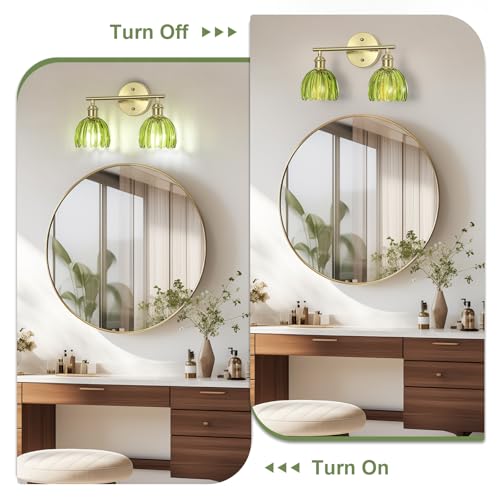 Image of Vintage Bathroom Light fixtures, Gold Vanity Lights, ETL Certified