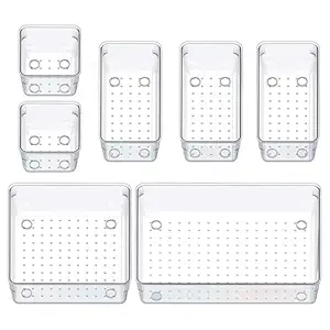 ALOXE Drawer Organizer Makeup Organizer Box Transparent Multipurpose Drawer Organisers Storage Box For Cosmetic, Jewellery, Office, Kitchen Items (7 Pcs)