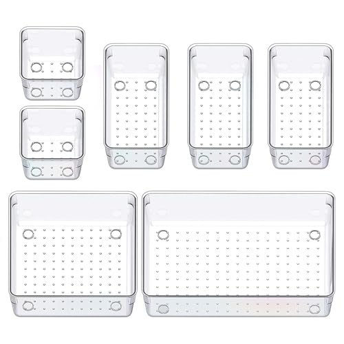 Image of ALOXE Drawer Organizer Makeup Organizer Box Transparent Multipurpose Drawer Organisers Storage Box For Cosmetic, Jewellery, Office, Kitchen Items (7 Pcs)