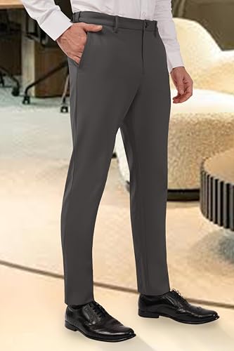 Image of SaintX Men's Premium 4-Way Comfort Stretch Formal Trousers | Smart Sweat Wicking Wrinkle Free Fabric | Smarter Techno Flex Expandable Waistband | Stylish Slim Fit | Daily Office Wear