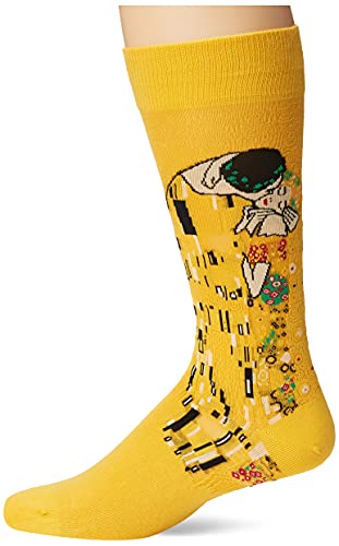 Hot Sox Men s Famous Artist Series Novelty Crew Socks, The The Kiss (Yellow), Shoe Size: 6-12