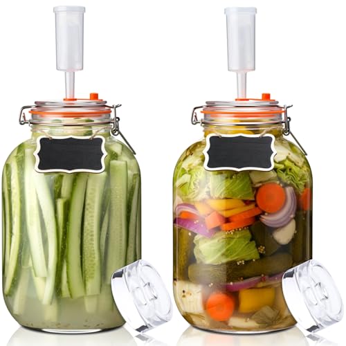 Teecyhooo 2 Pack 1 Gallon Large Fermentation Jars with...