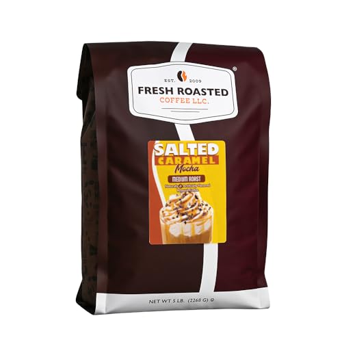 Image of Fresh Roasted Coffee, Salted Caramel Mocha Flavored Drip Ground Coffee, Medium Roast, Kosher, 5 lb (80 oz)