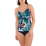 Christina Swimwear Women's Standard Cabana Tropica Ladder Trim Triangle Tankini Swim Top, Multi