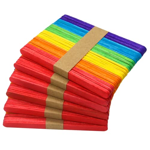WISYOK 240 Pcs Colored Popsicle Sticks for Crafts 4.5 Inch Wooden Ice Cream Sticks Rainbow Colors Great for DIY Creative Designs and Children Education