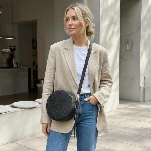 Image of S-ZONE Leather Crossbody Bags for Women Circle Shoulder Round Purse Travel