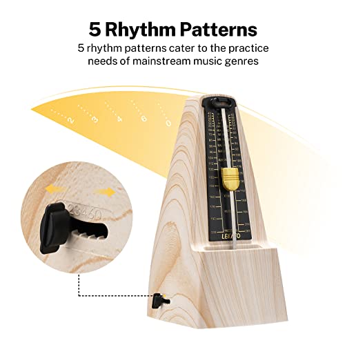 LEKATO Mechanisches Metronom für Klavier Gitarre Bass Violine Ukulele Schlagzeug Saxophon Banjo Mandoline - Visualisierung von Takt & Tempo, lauter Klang mit betonter Glocke, hohe Präzision, Beige