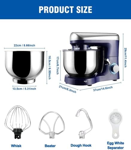 Stand Mixer, 5.5L Food Mixer for Baking, Multifunction Pastry Mixer with Wire Whisk, Beater, Dough Hook, 6 Speed Electric Beater with Pulse Function, 1500W