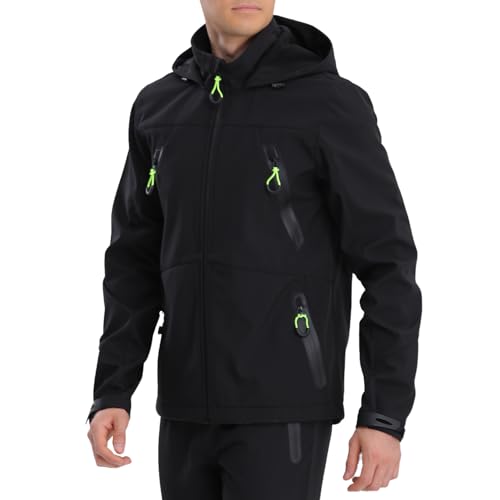 Men's Softshell Jacket with Hooded Fleece Lined Windproof Waterproof Fishing Hiking Shell Jacket for Men