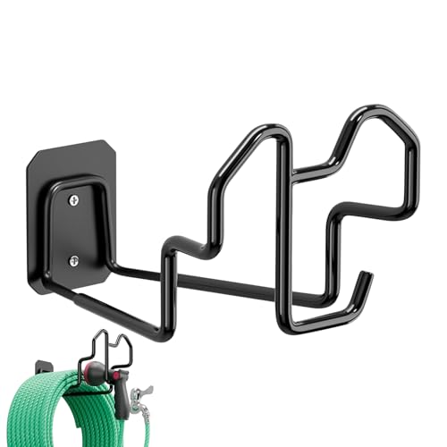 Generisch Soporte de manguera para pared exterior, soporte de pared para manguera, soporte de acero para carrete de manguera tubo garaje casa terraza jardín piscina