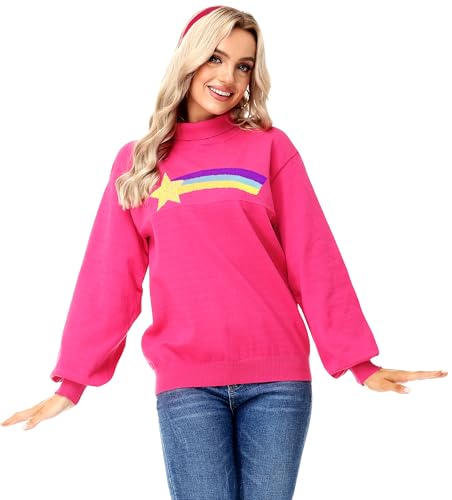 AOBUTE Women's Halloween Rainbow Stars Sweaters Long Sleeve Pullover Knit Turtle Neck Costume3