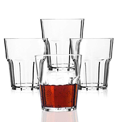 Plastic Drinking Glasses,PEMOTech 4 Pack 9 Oz Clear Acrylic Water Tumblers, Restaurant Quality