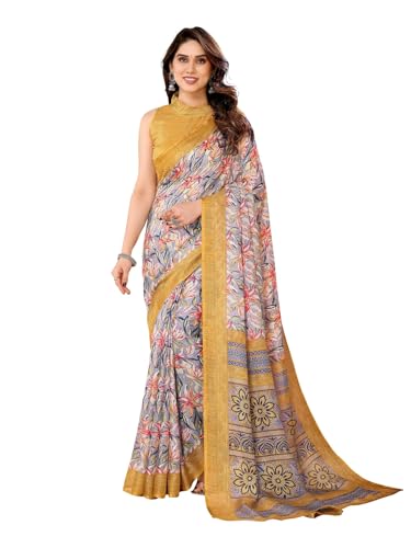 Image of RAJESHWAR FASHION WITH RF Women's Kota Doria Floral Printed Fancy Sarees For Girls With Blouse Piece,Saree Length-5.50 Mtr,Blouse Length-0.8 Mtr(Tulsi)