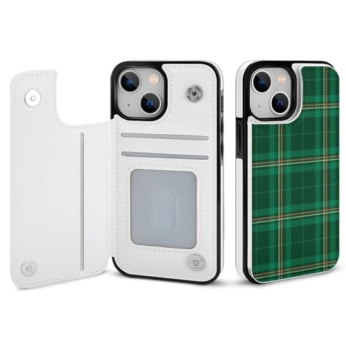 iPhone14Pro用ケース カバー 手帳型 チェック柄 緑 アイフォン14Pro用 カード収納 横置きスタンド機能 全面保護 Case