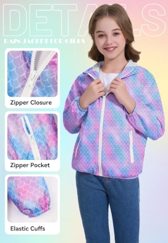 Image of Zando Lightweight Girls Rain Jacket - Hooded Windbreaker Water-Resistant Girls' Outerwear Jackets & Coats for Kids 4-10Y