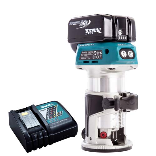 Makita DRT50ZX4 18V Brushless Router Trimmer with 1 x 5.0Ah BL1850 Battery & DC18RC Charger