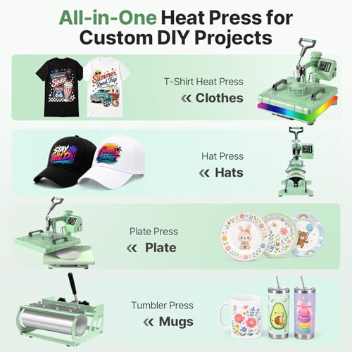 Image of Slendor 15x15 Inch Heat Press 5 in 1 Heat Press Machine, 360-Degree Swing Away Digital T Shirt Pressing Machine Multifunction Heat Transfer Sublimation Combo for T Shirts Mugs Hat Plate Cap