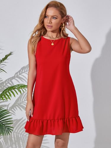 Image of Women's Elegant Floral Dress Coll. (All-Seasons) - Sleeveless /Short /Midi, V-Neck Ruffle, Fashion Casual Party Dresses