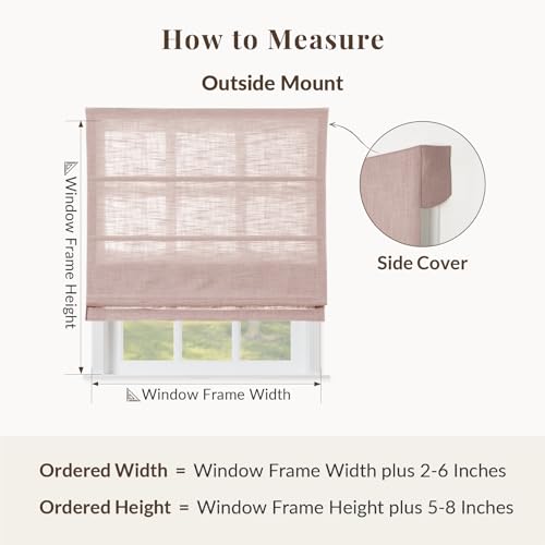 Image of TWOPAGES Liz No Drill Cordless Roman Shades Linen Textured Roman Blinds for Windows, Custom Made Room Darkening Blackout Roman Window Shades, Hardware Included, Pink Lemonade, 1 Piece