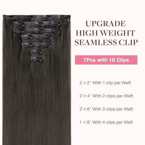 Image of GOO GOO Clip in Hair Extensions Real Human Hair, Remy Human Hair Extensions Clip ins for Women, Natural Human Hair, 22inch 150g 7Pcs, 1C Mocha Brown