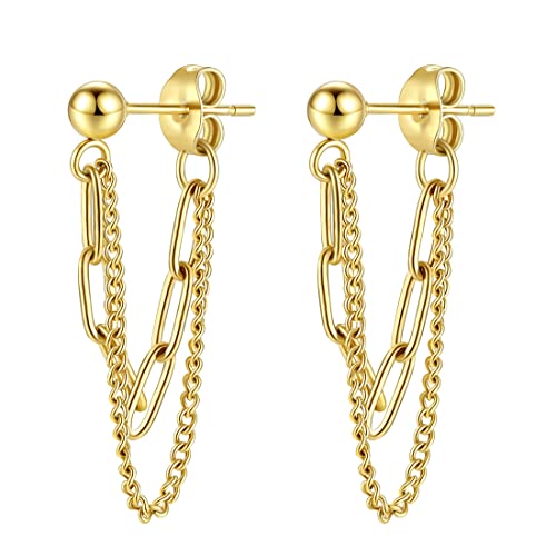 14K Gold Plated Drop Chain Link Dangle Earrings for Women Threader Earrings