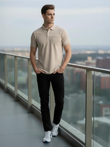 Image of Lux Cozi Men's Cotton Blend Polo T-Shirt with Chest Pocket | Collar T-Shirts for Men | Half Sleeves | Plain - Regular Fit (Pack of 2)