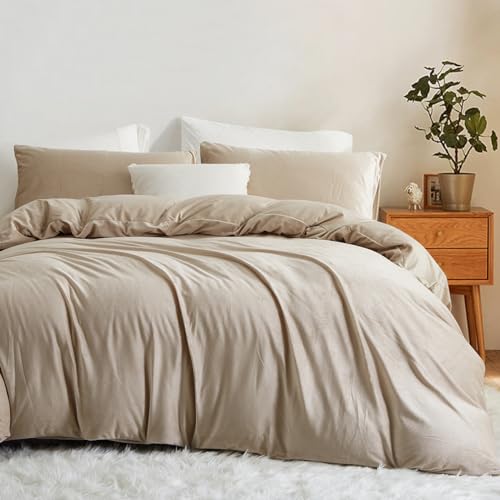Lanqinglv Ropa de Cama de Franela de Forro Polar, 135 x 200 cm, Color Caqui, Copos de Avena, Felpa, mullida, Ropa de Cama de Invierno, cálida Funda nórdica con Cremallera y Funda de Almohada de 80 x