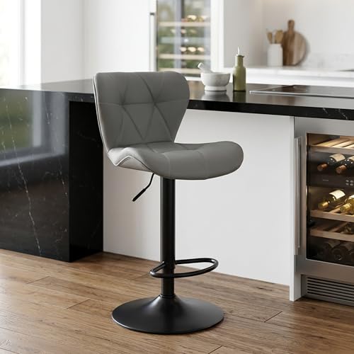 Image of HealSmart Bar Stools Set of 2, Adjustable Faux Leather Swivel Bar Stools, Counter Height Bar Chairs with Back for Kitchen Island, 360 Swivel, 300 lbs Capacity, Grey
