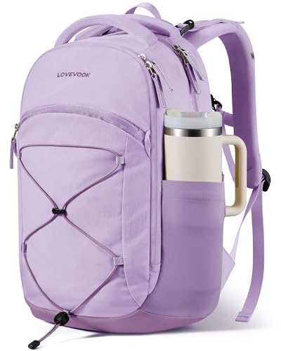 LOVEVOOK Everyday Laptop Backpack for Women & Men With Tumbler Holder 15.6 Inch Classic Travel Work College Teacher Carry on Backpack Purse Waterproof Computer laptop Bag Hiking Backpack Light Purple