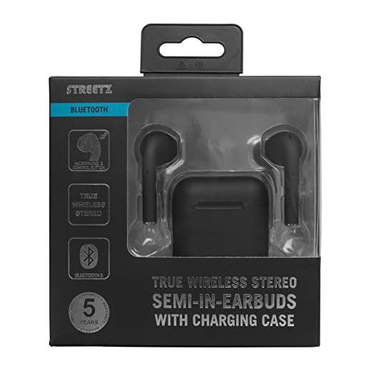 Äkta trådlösa hörlurar från Streetz med Bluetooth 5.0, auto-anslutning, förbättrad bas, inbyggd mikrofon för samtal och beröringssensorer för pausning och hoppningsspår för iPhone, Samsung & Android in ear Svart