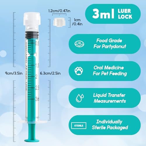 Image of 3ml Syringe Without Needle Luer Lock Syringes with Cap, Sterile, 20 Pack
