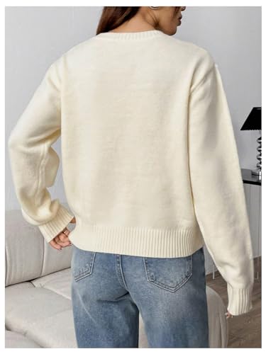 Image of SweatyRocks Women's Flag Pattern Long Sleeve Round Neck Sweater Casual Loose Pullover Sweater