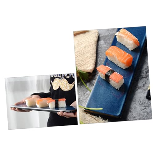 Plato de sushi rectangular de cerámica azul miniatura 7