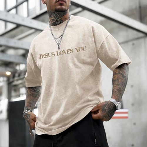 Christian Jesus Loves You Shirts for Men Religious Oversized Graphic Tees Jesus Faith Acid Wash T Shirt God Top3