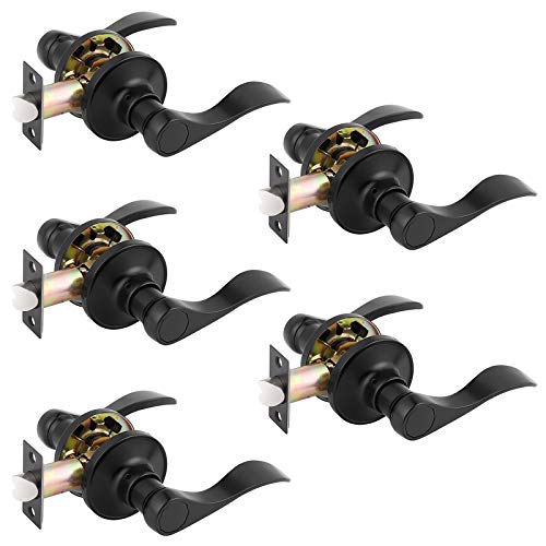 Gobrico 5 Pack Wave-Style Passage Hall/Closet Door Handle Levers, Matte Black Interior No Locking Door Knobs for Right/Left Handed Door