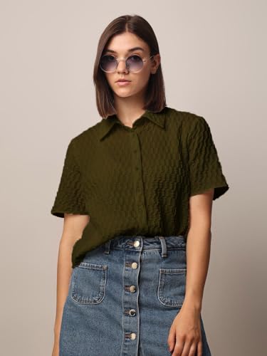 Image of Zilcon Women's Half Sleeve Button Down Women Shirts | Western Tops for Women Stylish | White Shirt for Woman